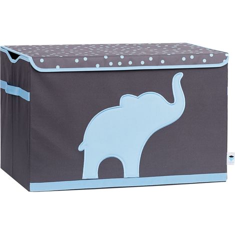 Love IT Store IT Grande Scatola Porta Oggetti per Bambini - Cassapanca Rinforzi in Legno - Grigio con Elefante Blu - 62x38x39 cm (1/3)