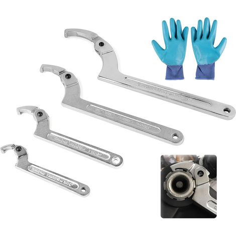 Ein 4er-Set Hakenschlüssel Verstellbar, C Schraubenschlüssel aus Chrome Vanadium, mit Handschuhe, für 19-170mm Nutmutternschlüssel für Stoßdämpfer Wasserzähler(Quadratischer Kopf) (1/5)