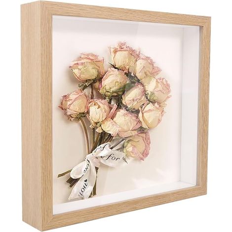 Cadre photo 3D carré en bois 20 x 20 cm, profond, pour photos, bouquet de mariage et décoration (couleur bois) (1/4)
