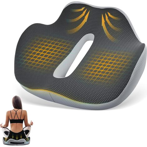 Coussin Ergonomique Assise – Mousse Mémoire de Forme – Coccyx, Bureau, Voiture – Soutien Lombaire, Respirant, Housse Amovible (Gris) (1/4)