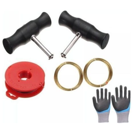 5 outils universels pour enlever le pare-brise, outils pour pare-brise de voiture, fil de coupe pour verre, 3 fils de coupe et 2 poignées de pare-brise (+ gants) (1/4)