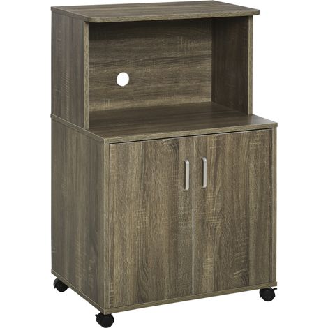Mobile Cucina Multiuso con 4 Ruote, Armadietto e Ripiano per Microonde, 60.4x40.3x97cm - Grigio