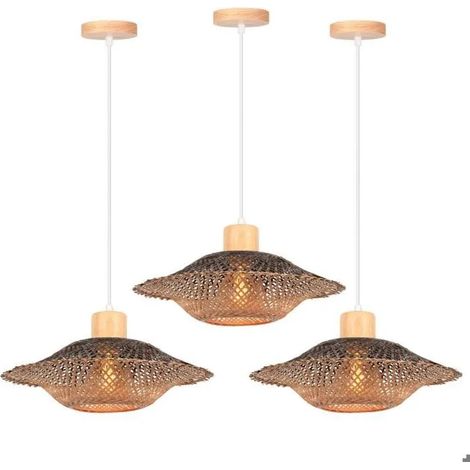 3pcs Rétro Suspension Luminaire Industriel,E27 Lampe de Plafond Vintage en Bambou Lustre Style Pastoral pour Salon Chambre (1/5)
