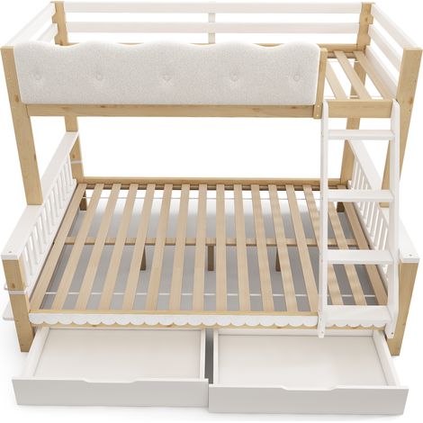 Kinder-Hochbett 90x200/140x200 cm mit Schubladen und Zeitschriftenregal, weiß und Eiche (1/5)