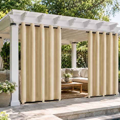 HEMVOR Rideau Extérieur avec Oeillet, Passants en Bas, Résistant aux Intempéries, Beige 132x244cm, Résistant au Vent, Pour Jardin Terrasse (1/5)