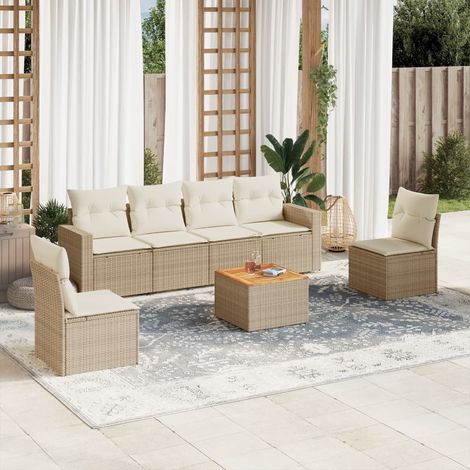 Set sofás de jardín 7 piezas y cojines ratán sintético beige vidaXL (1/3)