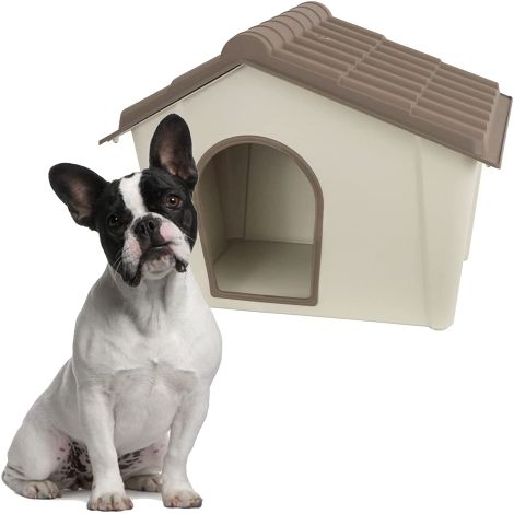 Niche en re'sine mesurant 79x59 cm, hauteur 60 cm, adapte'e aux chiens de taille moyenne, re'sistante aux intempe'ries