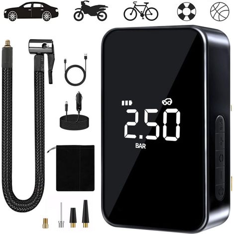 Compresseur à Air Portatif, 6000mAh Mini Gonfleur Electrique, 150PSI Pompe Vélo Electrique, Compresseur avec Affichage Numérique Lumière LED et Port C USB pour Pneus de Moto, Voiture, Vélo, etc (1/5)