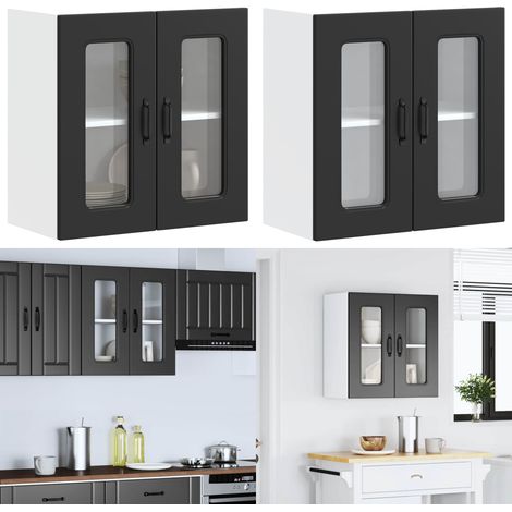 Armario pared cocina puerta de cristal Kalmar negra - Armario pared cocina - Armario cocina negra