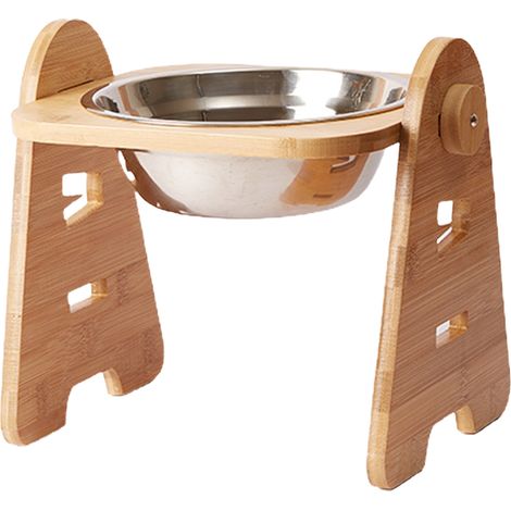 Gamelle pour chien avec protection diagonale en bambou, cadre en bambou, gamelle simple. (1/2)
