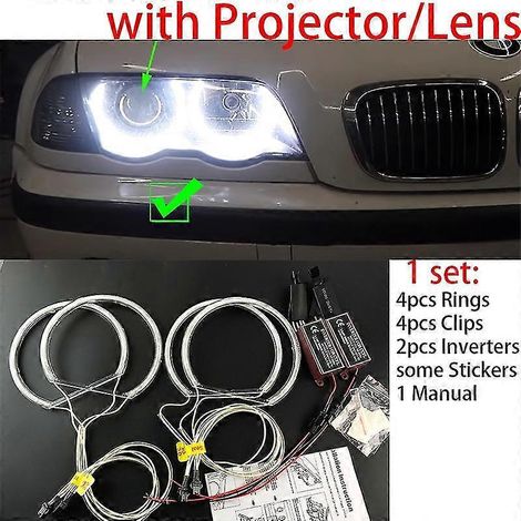 Hochwertiges CCFL-Angel-Eyes-Kit mit warmweißem Halo-Ring für BMW E46 3er 316i, 318i, 320d, 320i, 323i, 325i, 328i, 330i (Demon Eye) – E46 1998–2001 (Xenon) (1/5)