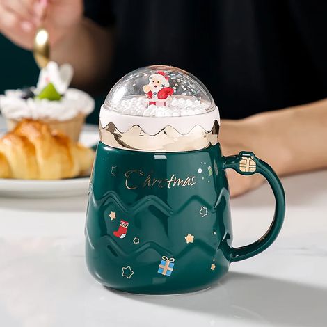 Mug en céramique Père Noël, couvercle original en forme de boule de neige, mug pour lait maison pour le petit-déjeuner, cadeau de Noël.