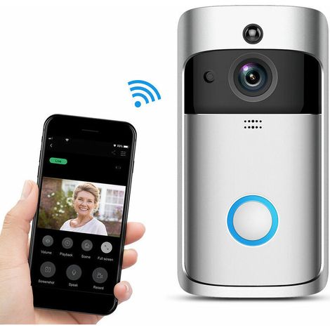 Caméra de sonnette vidéo WiFi sans fil, surveillance à domicile par vision nocturne infrarouge pour iOS et Android (argent) (1/5)