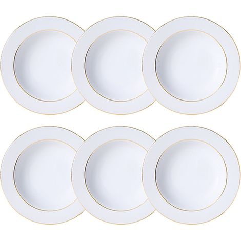 Lot de 6 assiettes creuses 22,5cm en porcelaine, CLASSIC FILET OR (1/4)