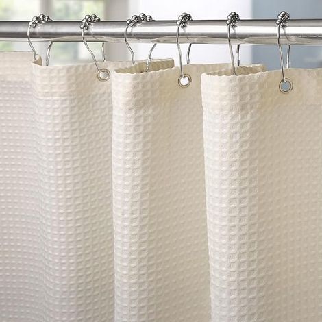VANZAVANZU Waffle Pattern Shower Curtain with Metal Rings Waterproof Anti-Mould Polyester Fabric Bathroom Curtain Heavy for Bathtub Shower Cabin – 92 x 182 cm (Cream) (1/2)