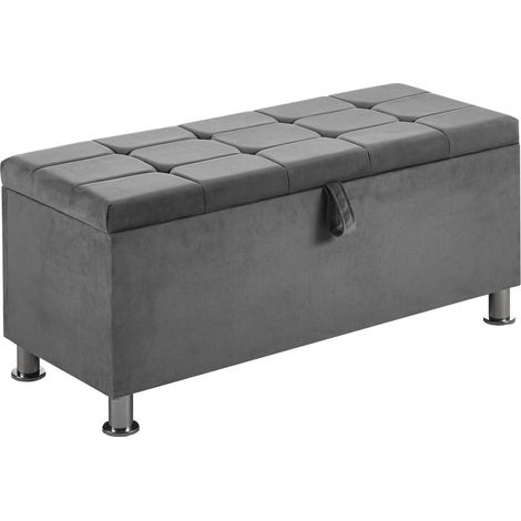 Valencia Storage Ottoman Bench Bedding Blanket Box Hallway Bedroom Chest, Light-Grey-Velvet