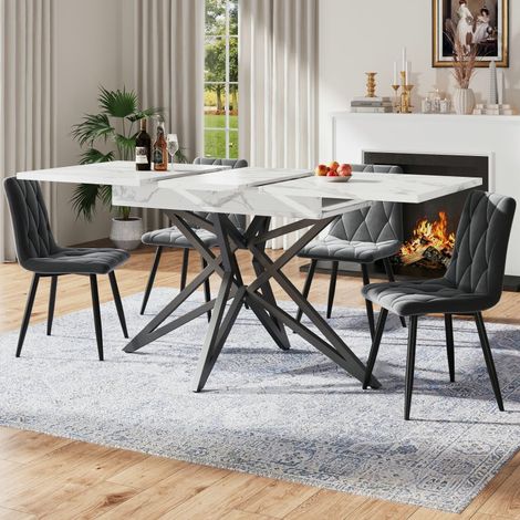 Ensemble Table Extensible et 4 Chaises en Velours - Salle à Manger Moderne 120-160cm (1/5)