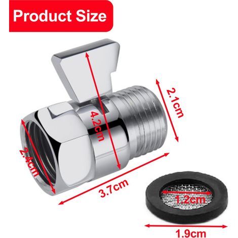 Vanne d'arrêt G1/2" en alliage de zinc pour douchette et bidet, mini robinet de régulation de débit d'eau avec filtre pour flexible de douche