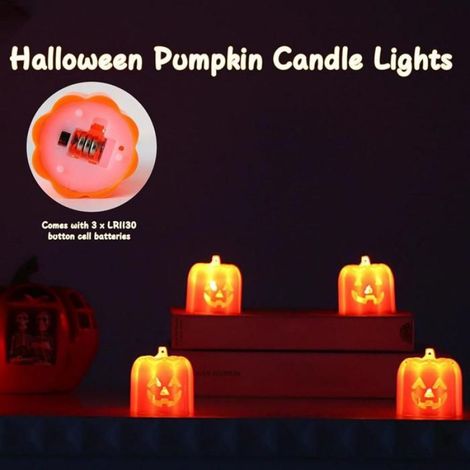 Lot de 12 bougies chauffe-plat citrouille d'Halloween, bougies LED 3D citrouille sans flamme, lampes citrouille orange d'Halloween (1/5)