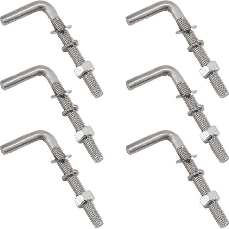 Lot de 6 boulons filetés en forme de L M8 x 60 mm en acier inoxydable 304 pour fondation, ancrage, vis carrées, crochets pour suspension (1/5)