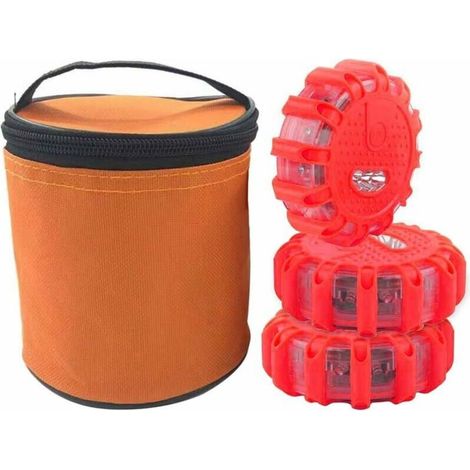 Gyrophare Led Orange Puissant, Lampe Stroboscopique Voiture, Gyrophare Tracteur Agricole, Plat Gyrophare Led à Pile Aimanté Sans Fil D'avertissement Clignotant Eclairage D'urgence Voiture (rouge 3pcs) (1/5)