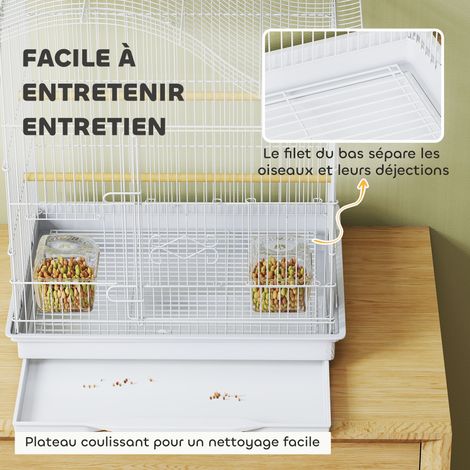 Cage à oiseau volière avec 4 portes, 2 perchoirs, plateau coulissant, pour inséparables perruches 4,7,5x36x54,5cm, blanc (1/5)