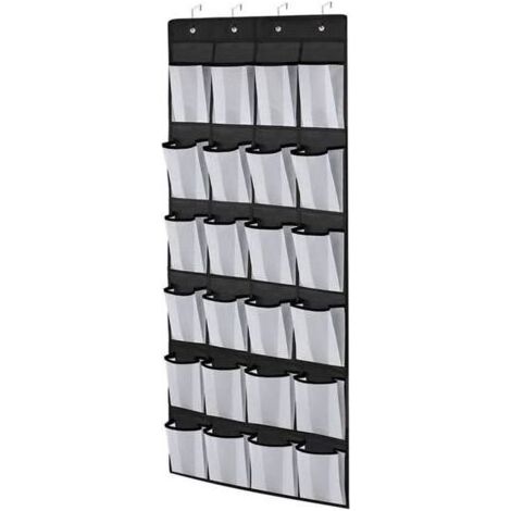 (Noir)Range Chaussures Porte Suspendu en Tissu Avec 24 Poches 150 x 50 cm Organisateur de Chaussures Pour Placard de Salle de Bain Chambre (1/4)