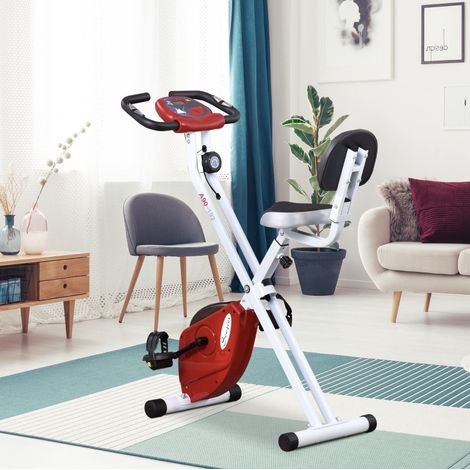 Vélo de fitness pliable 43x97x109 cm en acier rouge, gain de place, LCD pour maison FLORAGRACE (1/5)