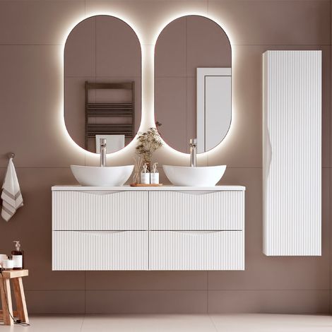 Ensemble meuble double vasque 120cm et colonne Tao Blanc (1/5)