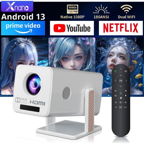 Tragbarer 4K-Full-HD-1080P-Projektor, Mini-Videoprojektor mit 180°-Drehung, WiFi-kompatibel, Bluetooth 5.0, Dolby Audio für Heimkino