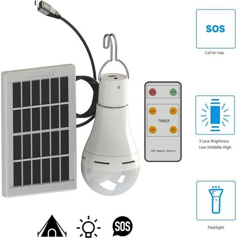 Solaire alimenté Ampoule Led - Portable USB Charge Lantern Lampe Spotlight Intérieur Bureau Cuisine Lecture avec Panneau Solaire pour Randonnée En Plein Air Camping Tente Pêche éclairage (B)