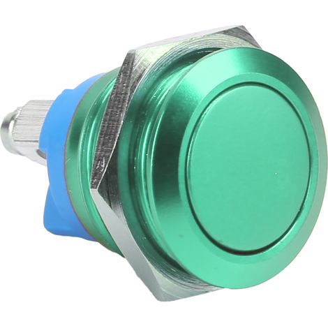 Interrupteur à Bouton Poussoir Inox 16mm Étanche IP67 Auto-Rétablissement 220V Tête Plate Verte