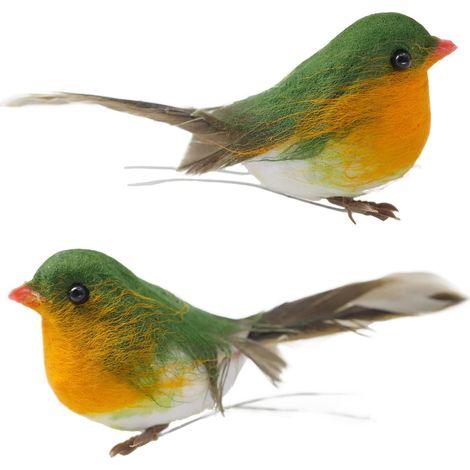 Oiseau rouge-gorge artificiel fait main pour la décoration intérieure et extérieure (lot de 2), petits ornements d'oiseaux pour la maison et le jardin. (1/5)