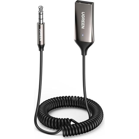 Adaptateur Jack Bluetooth 5.3 pour Voiture Récepteur Aux 3.5mm et USB pour Autoradio Enceinte Haut Parleur Amplificateur, Appel Mains Libres (Gris Foncé) (1/5)