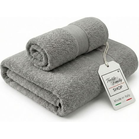 Coppia Asciugamani Viso e Ospite Grigi - Spugna 100% Cotone 450 g/m² Made in Italy (1/5)