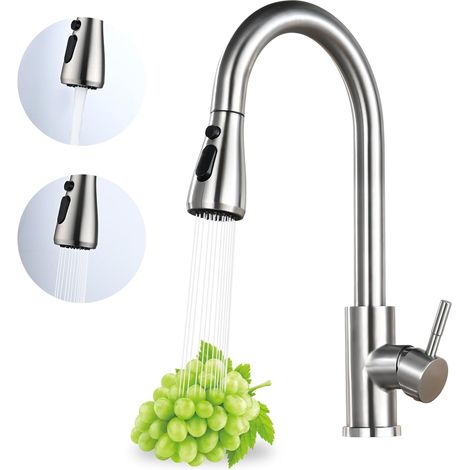 Robinet Cuisine avec Douchette Extensible Mitigeur Cuisine en Acier Inoxydable Robinet Douchette Cuisine de Rotatif à 360°, 3 Modes de Réglage (1/5)