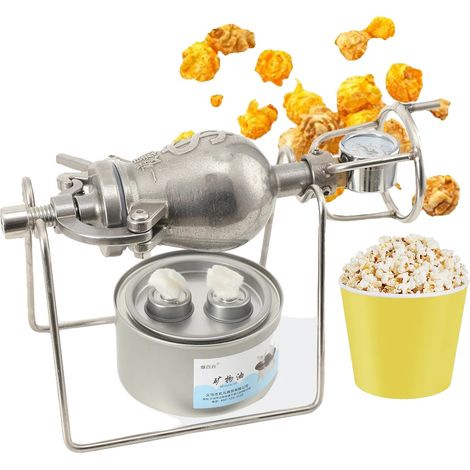 Máquina para hacer palomitas de maíz, capacidad de 100 ml, material de acero inoxidable, manual, apta para estufa abierta, mango de latón extraíble. (1/5)