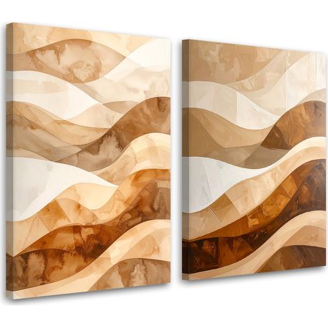 Set de tableaux sur toile  Abstraction : vagues et lignes beige et marron 2 x 30x45 (1/4)