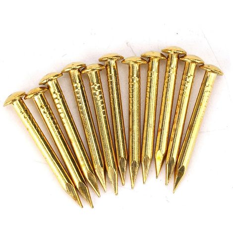 Clou en Laiton, 100 Pièces Clous Dorés à Tête Ronde épingles Murales en Laiton 10mm/15mm/18mm/22mm pour Bois, pour Accrocher un Miroir de Cadre Photo(22mm long and bold) (1/5)