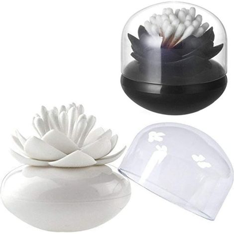 Boîte de rangement de 2 cotons-tiges avec cache-poussière transparent (noir + blanc) (1/4)