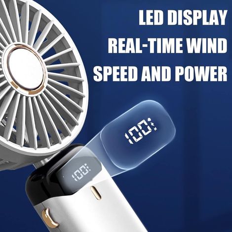 USB-wiederaufladbarer tragbarer Ventilator mit 5 Geschwindigkeitsstufen, Mini-Falt-Tischventilator mit LED-Anzeige für Zuhause, Büro, Schlafzimmer, Reisen im Freien (Weiß) (1/5)