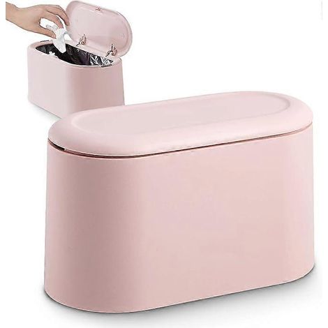 Petite poubelle de bureau avec couvercle à bouton pour bureau, salle de bain, cuisine, chambre et placard pour animaux (rose) (1/5)