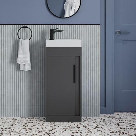 Signature Helsinki Floor Standing 1-Door Vanity Unit with Basin 410 Wide - Matt Graphite Grey