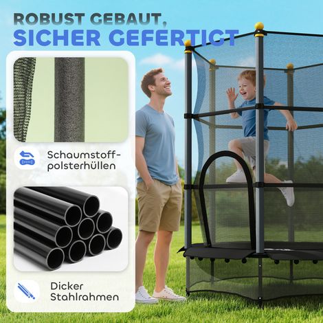 Trampoline enfant 140 cm avec filet de protection, usage intérieur et extérieur, acier et plastique, charge max 50 kg, noir