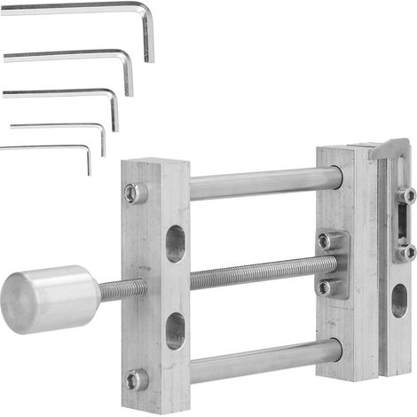 Étau de perçage plat en métal compact avec clé pour perçage précis sur bois (1/5)