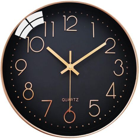 Horloge Murale Silencieuse sans tic-tac, 30cm Chiffres Arabes Horloge Quartz Ronde Moderne Décorative, pour Salon Chambre Cuisine Bureau Classe - Noir