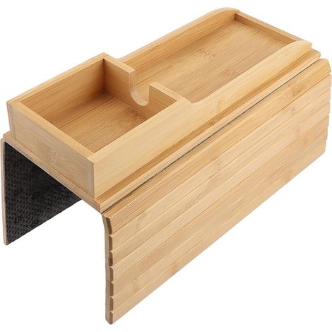 Bandja Plegable Para Brazo De Sofá - Soporte Multiusos Para Vaso Teléfono Taza Mando A Distancia - Altura Ajustable - Bambú Natural - 1 Unidad (1/5)