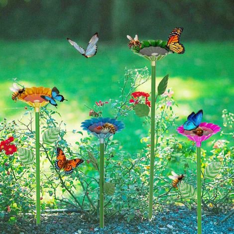 Lot de 2 stations d'arrosage, abreuvoir motif floral, bol bain papillon, métal résistant, décoration jardin extérieur (1/5)