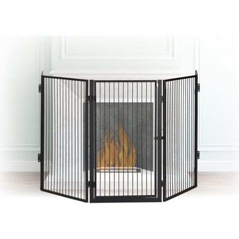 Relaxdays – Grille de protection pare-feu cheminée 5 pièces – Acier noir – Dimensions porte H76 x L44,5 cm – Côtés H76 x L89,5 cm – Sécurité enfant (1/5)