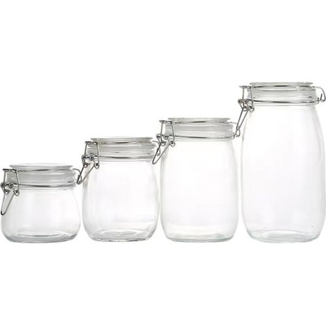 Pots en verre transparent avec couvercles, récipient de yogourt en verre, pots d’épices, paquet de 4, pour confiture, miel, lait, gelée, bouteille en verre à large bouche (1/5)